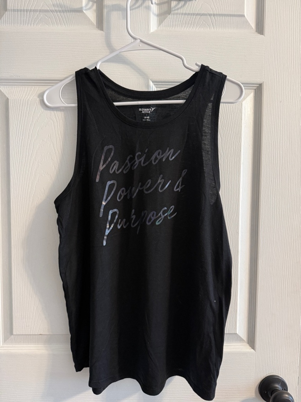 Old Navy Black Tank Top with 'Passion Power & Purpose' Script
